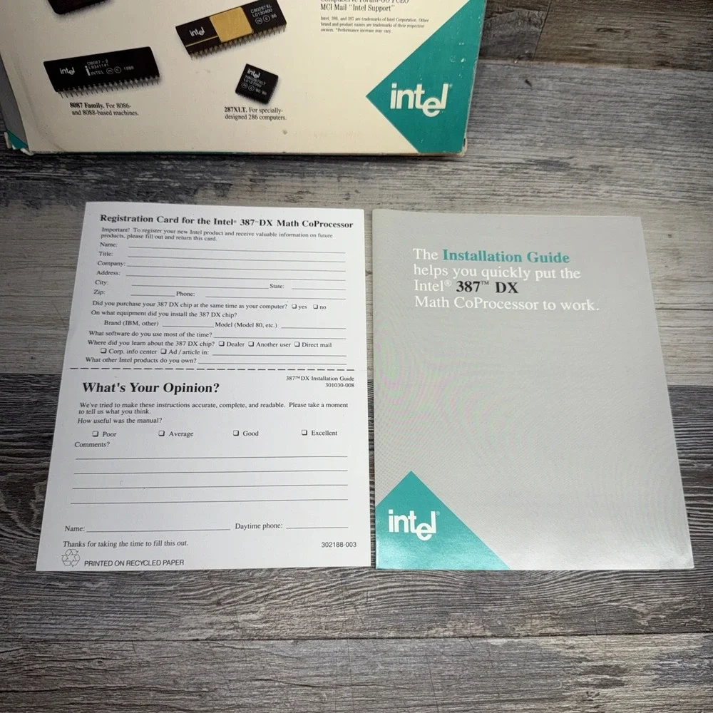 Vintage intel Math CoProcessor 387 DX-20 CIB 1989 A80387DX-20 SX105 / UNTESTED
